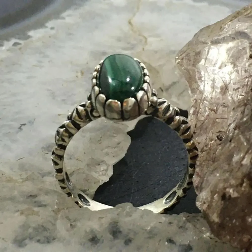 Carolyn Pollack Sterling Elongated Oval Malachite Decorated Ring Sz 8 For Women